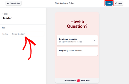 Personnaliser le texte d'en-tête de WPChat
