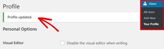 WordPress Profile Updated with New Password WordPress Profile Updated with New Password