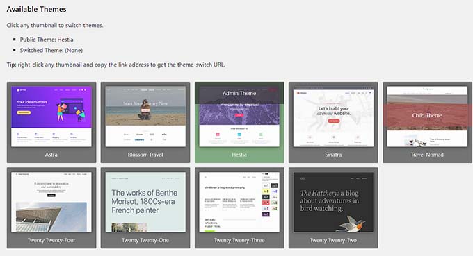 Available themes displayed Available themes displayed