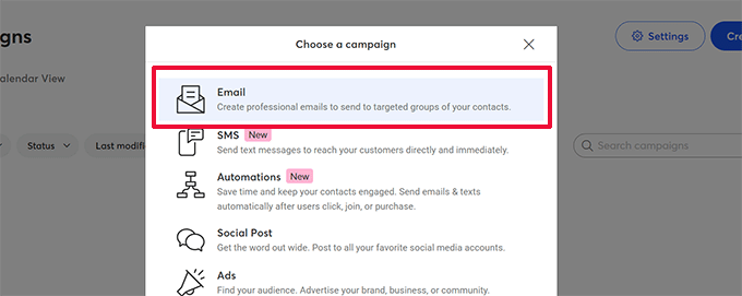 Choose email campaign Choose email campaign