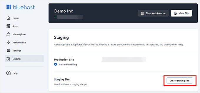 Click create staging site button Click create staging site button