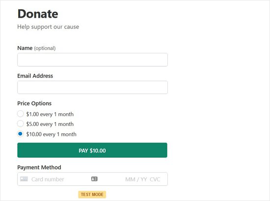 donation-form-example-wp-simple-pay Live donation form from WP Simple Pay