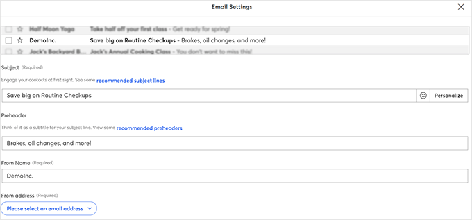 Email settings Email settings