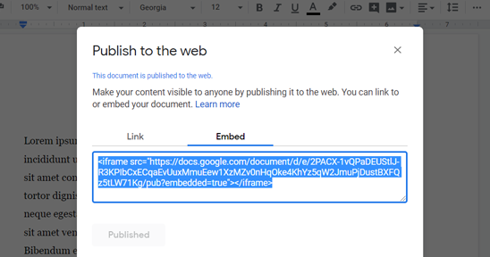 Intégrer un code Google Doc