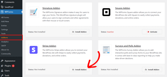 Install Stripe addon Install Stripe addon for WPForms