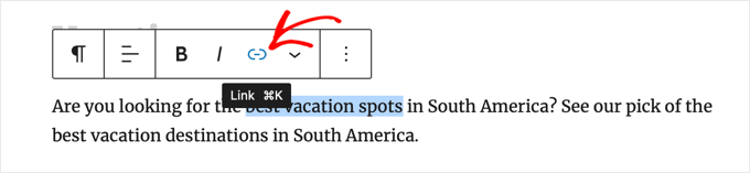 Adăugarea unui link în Editorul de blocuri