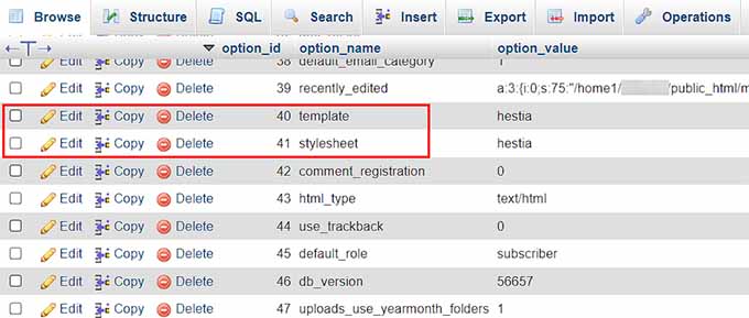 Locate template and stylesheet rows Locate template and stylesheet rows