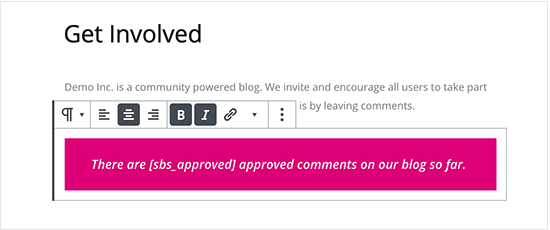 Paragraph block with comment count shortcode inside it Paragraph block with comment count shortcode inside it
