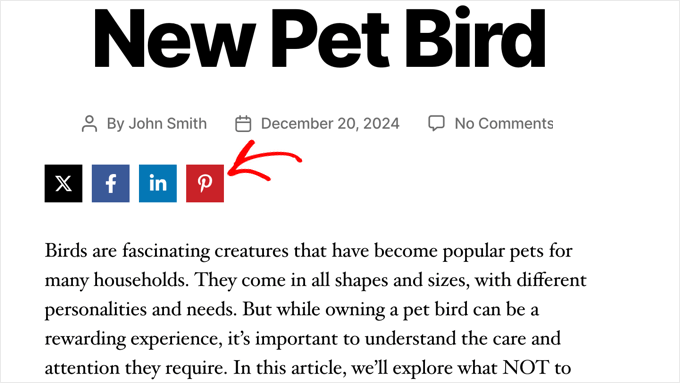 Pinterest button added to WordPress post Pinterest button added to WordPress post