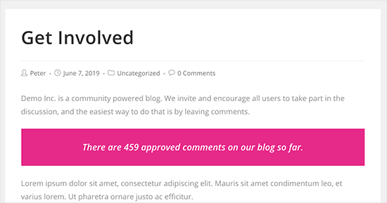 Comment count displayed in a WordPress post Comment count displayed in a WordPress post