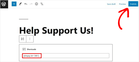 publish-page-form Publish donation form page or post