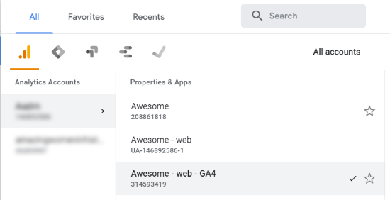 Select ga4 property Select ga4 property