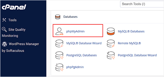 phpMyAdmin in cPanel Select PHPMyAdmin