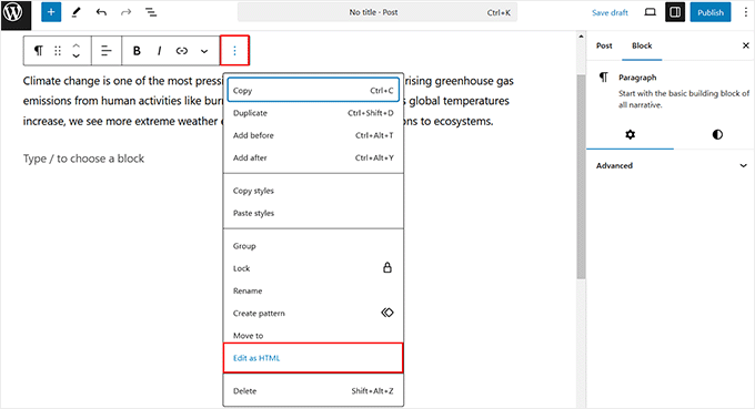 Use Edit as HTML option