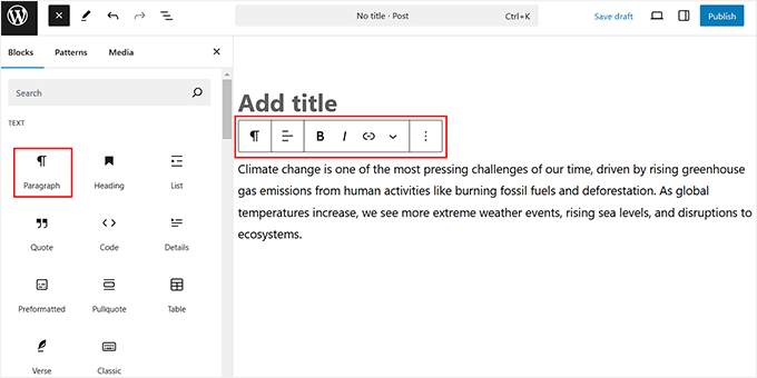 Use the paragraph block
