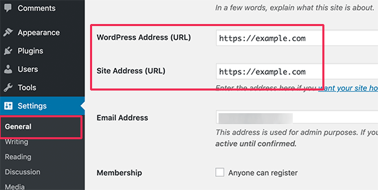 WordPress URL settings WordPress URL settings