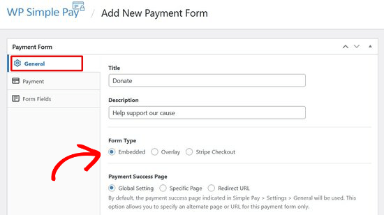 wsp-general-settings Add form title and choose form type