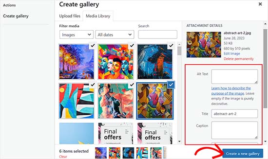 Add images for the gallery from the media library Add images for the gallery from the media library