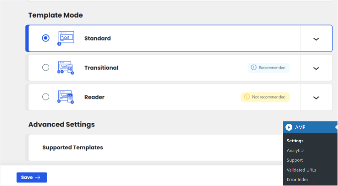 Select AMP template mode Select AMP template mode
