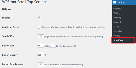 Edit the plugin settings for adding the scroll to top effect Edit the plugin settings for adding the scroll to top effect