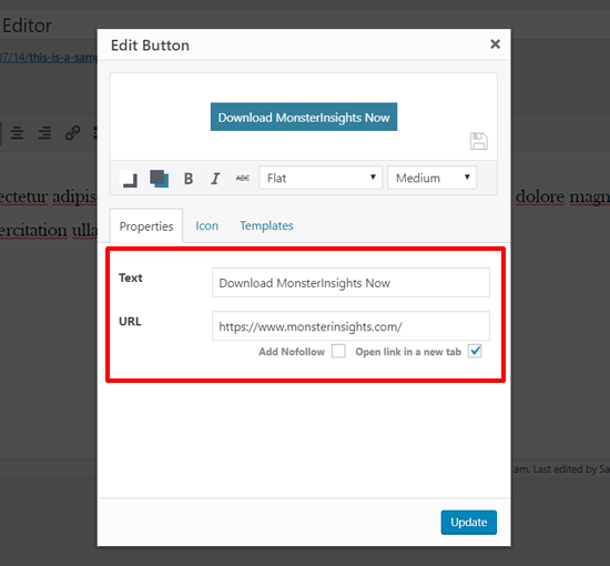 Enter Button Text and URL in Classic Editor Enter Button Text and URL in Classic Editor