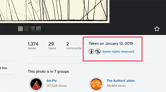Informations de licence pour une image sur Flickr