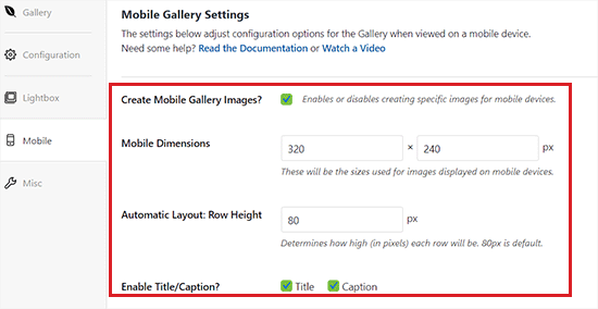 Configure settings for gallery Configure settings for gallery