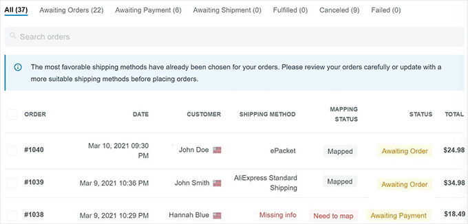 Order fulfillment in AliDropship Order fulfillment in AliDropship