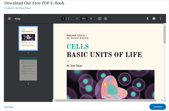 PDF intégré dans un article de blog avec bouton de téléchargement