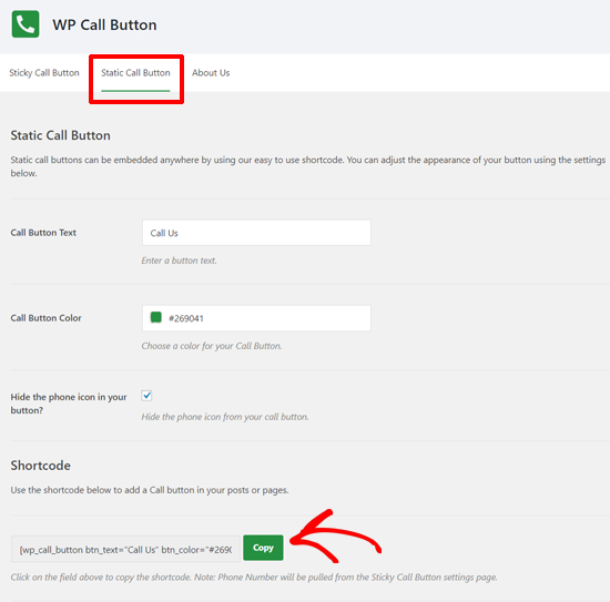 Static Call Buttons in WordPress Settings Static Call Buttons in WordPress Settings