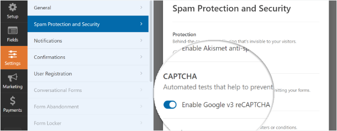 Enable google v3 option in WPForms Enable google v3 option in WPForms