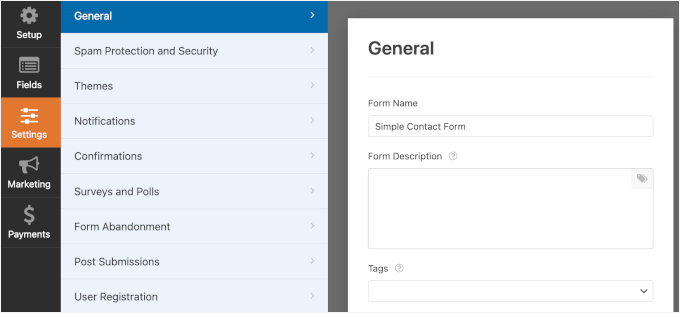 WPForms' general settings WPForms' general settings