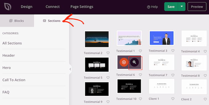 Adicionando seções ao layout da página personalizada