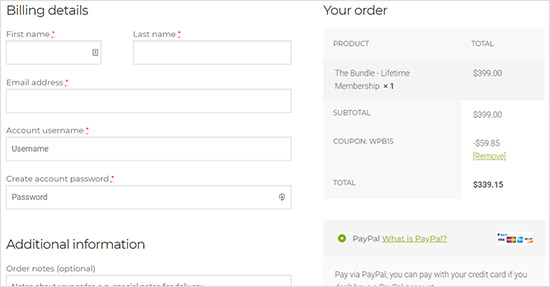 Billing and payment details