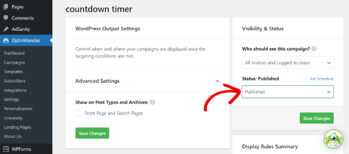Schimbă starea în publicare