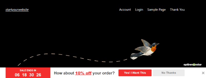 Um exemplo de contagem regressiva criada usando OptinMonster Prévia do temporizador de contagem regressiva