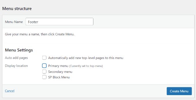 Enter a name for menu Enter a name for menu