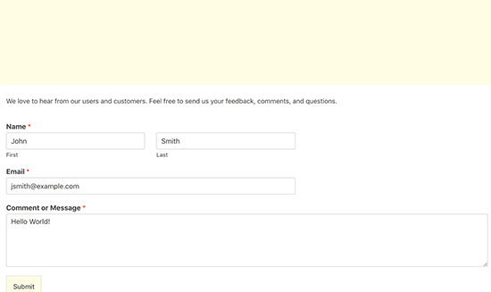 Podgląd formularza kontaktowego Ajax