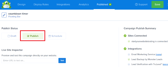 Publicați campania dvs. bară flotantă
