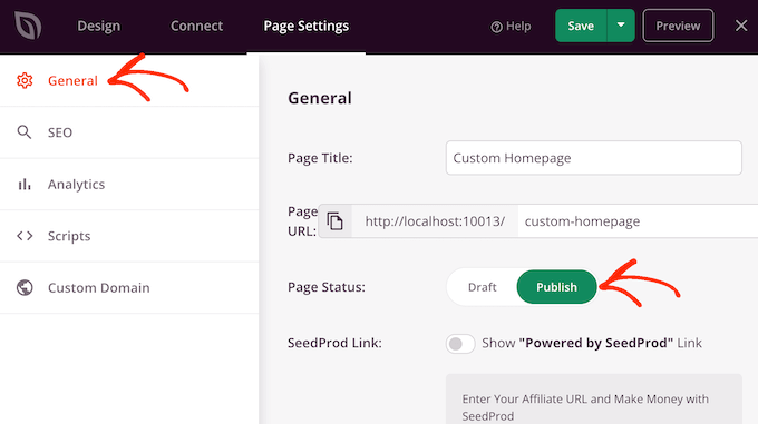 Publicando um design de página inicial exclusivo