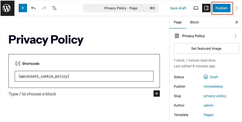 Publishing a privacy policy in WordPress Publishing a privacy policy in WordPress