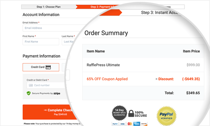 RafflePress checkout and pay