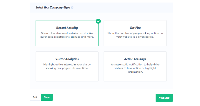 Selectați tipul campaniei pentru fomo