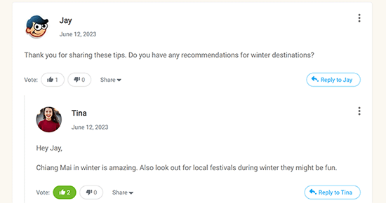 Thrive Comments example Thrive Comments example