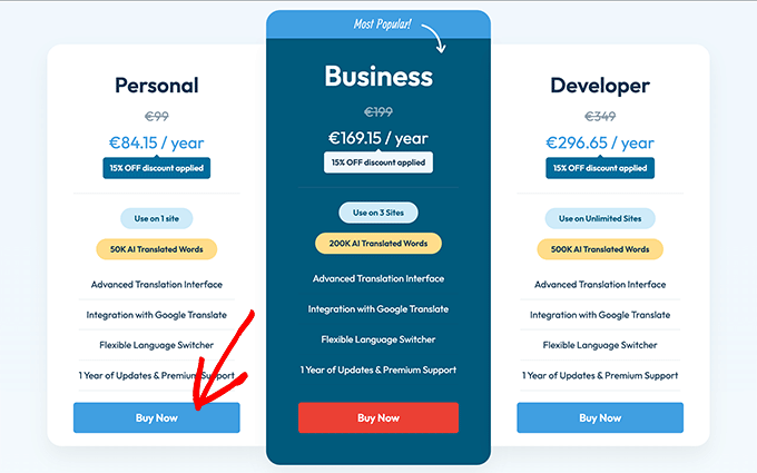 TranslatePress Pricing