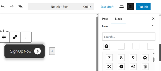 The Icons available for the Ultimate Blocks button block The Icons available for the Ultimate Blocks button block