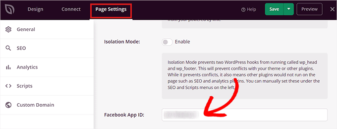 SeedProd に Facebook アプリ ID を入力します