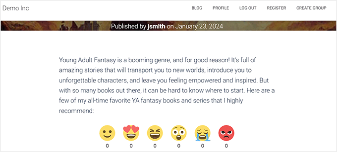 リアクションボタンのプレビュー