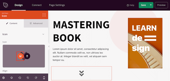 Choosing a font icon using a page builder Choosing a font icon using a page builder
