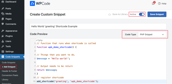 Adding Code to WPCode Adding Code to WPCode